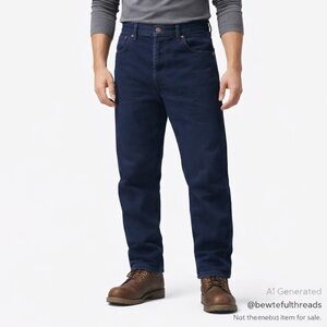 FLANNEL LINED Winter Jeans Colin’s Blue Navy Straight Leg W36 Heavyweight